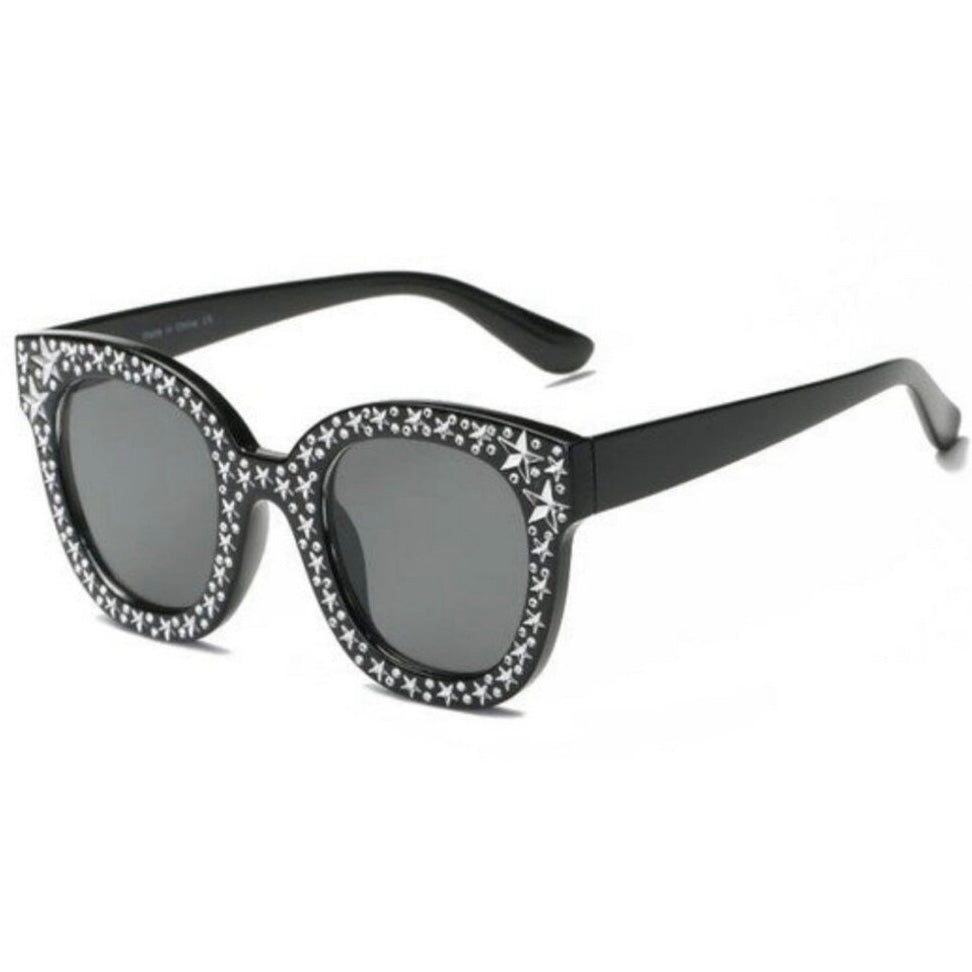 Large Cat eye Sunglasses with Silver Star Design