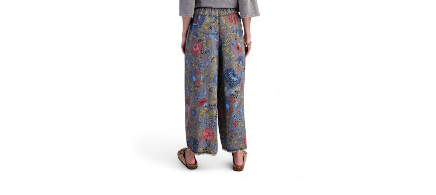 Easel An Anthropologie Brand Dark Denim Wide Leg Floral Pants