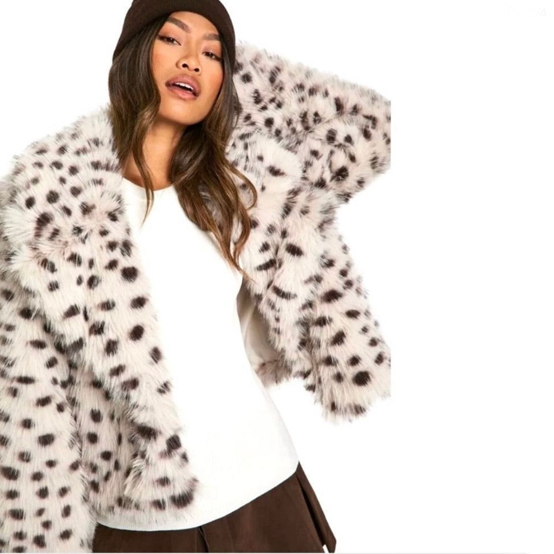 Boohoo Faux Fur Leopard Crop Jakcet