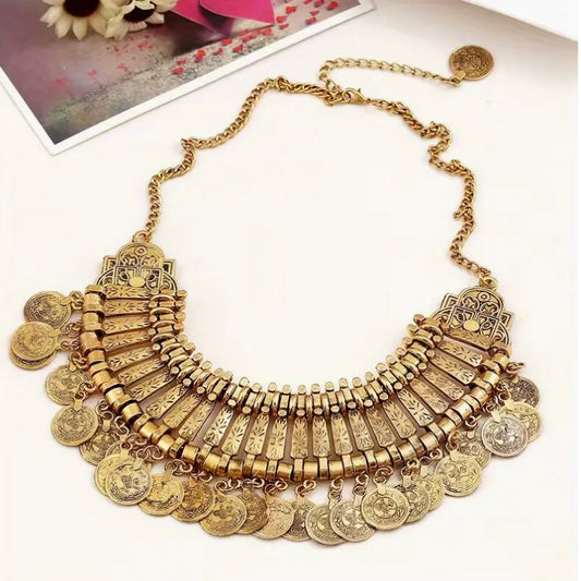 Bohemian layered coin necklace