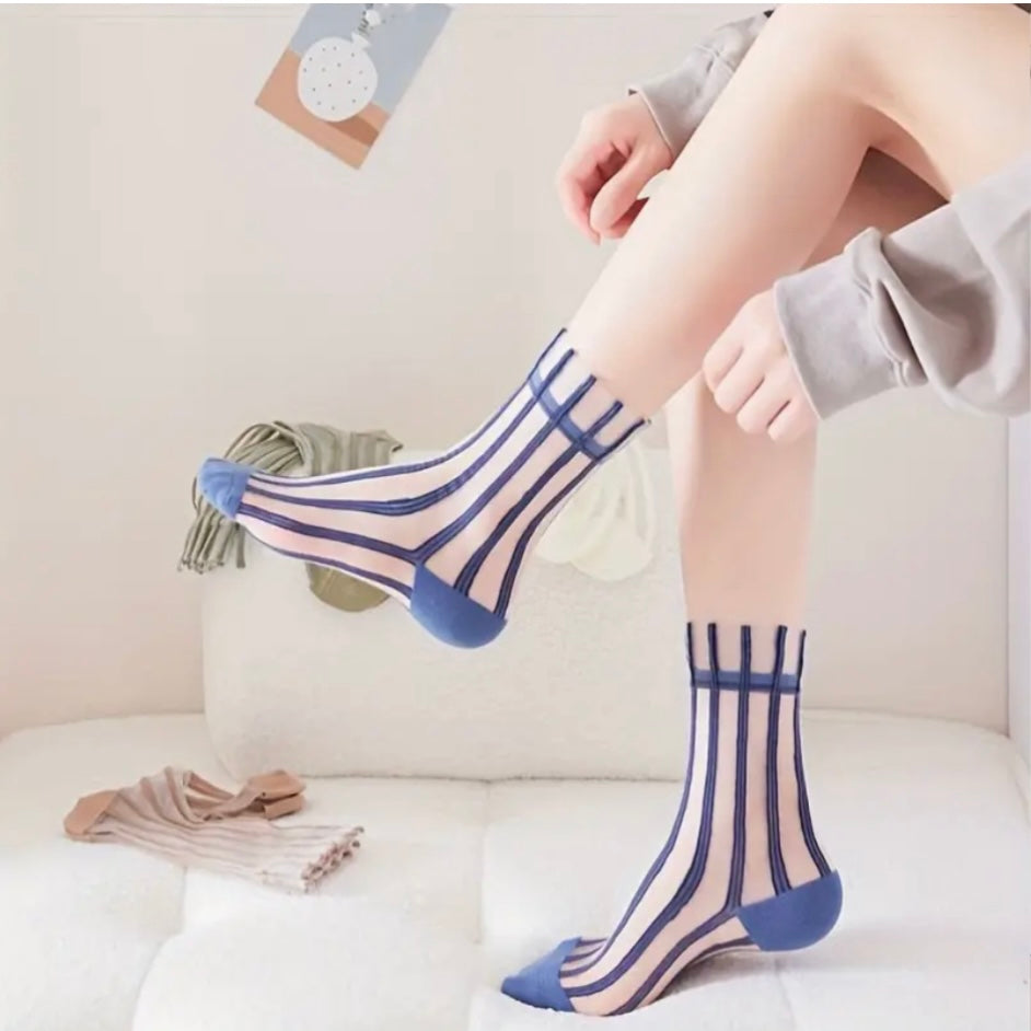 Ruffled sheer striped midi socks