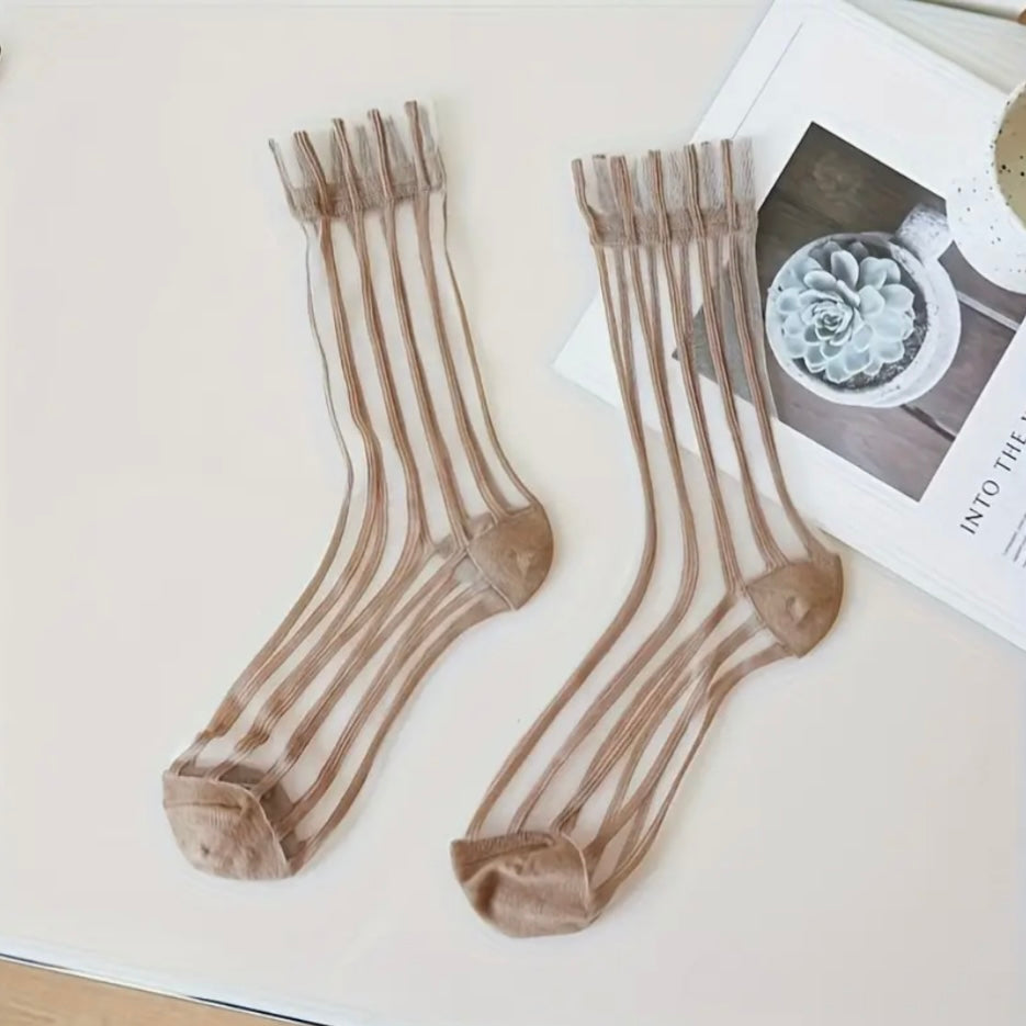 Ruffled sheer striped midi socks