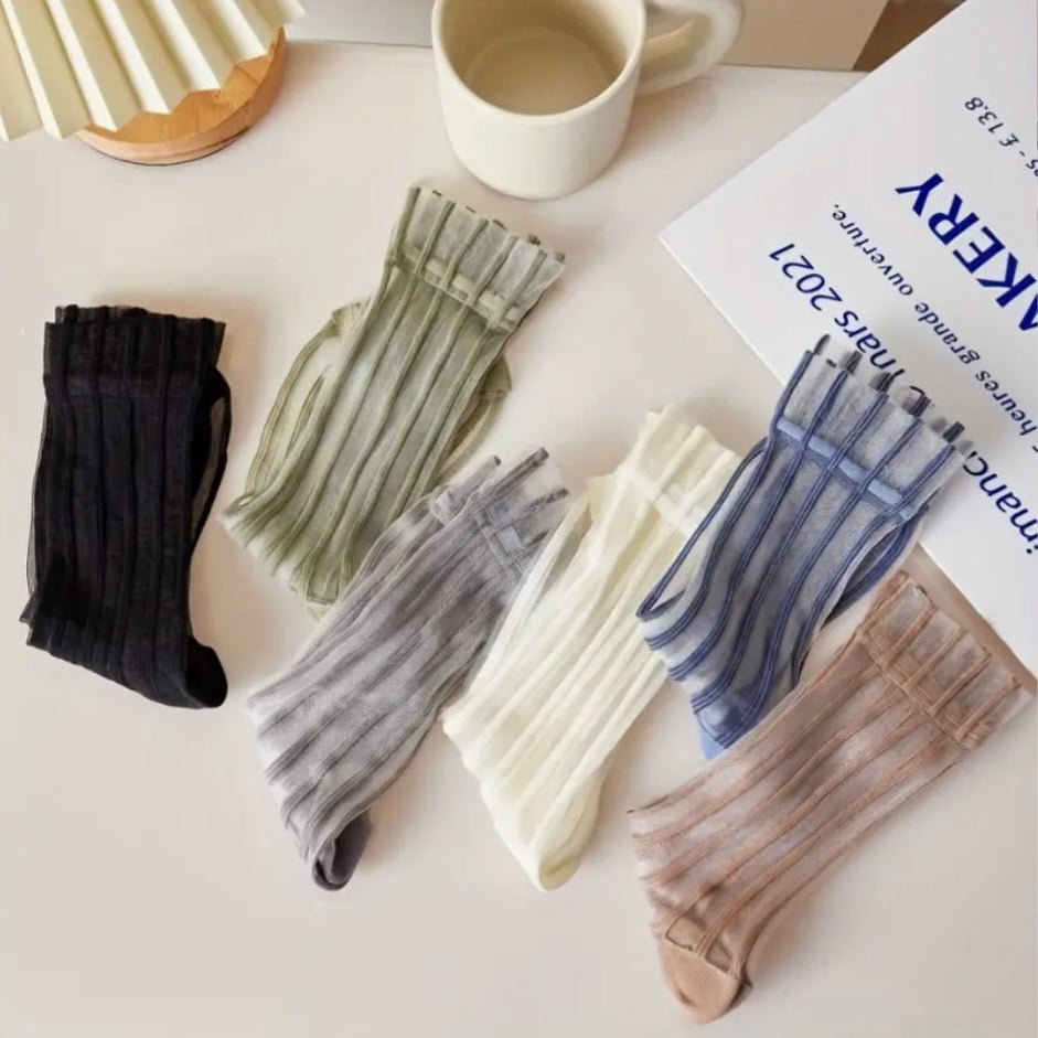 Ruffled sheer striped midi socks