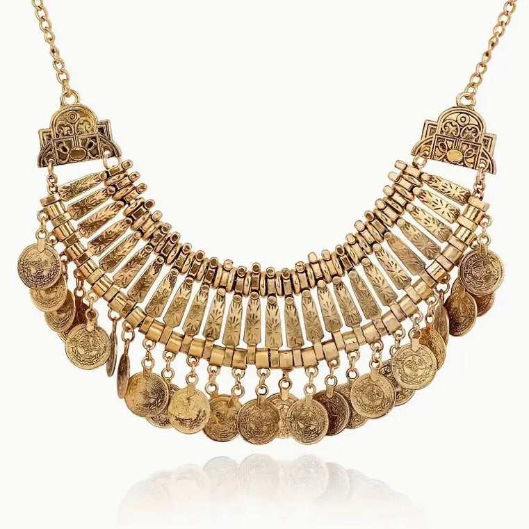 Bohemian layered coin necklace