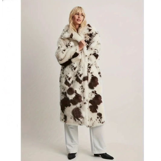 Cruella  De Vil Animal Print Midi Faux Fur Coat