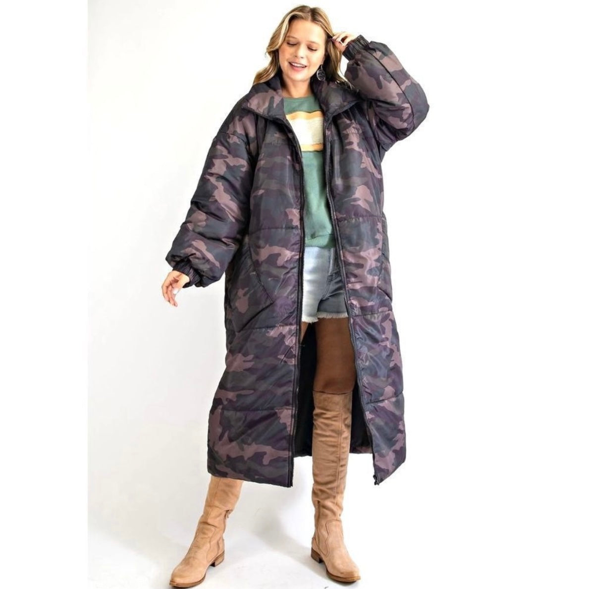 Easel Camouflage Long Puffer Coat