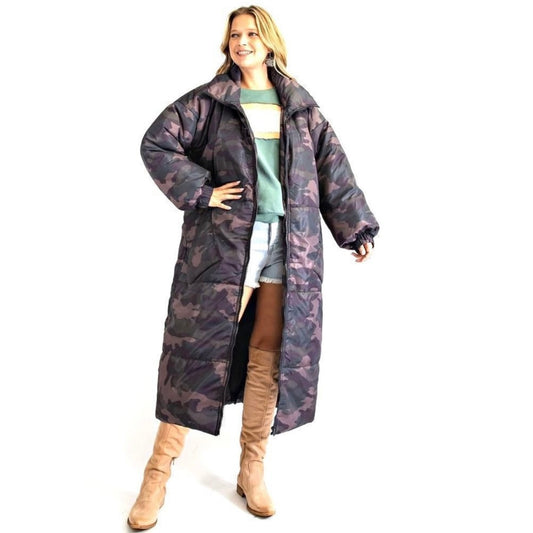 Easel Camouflage Long Puffer Coat