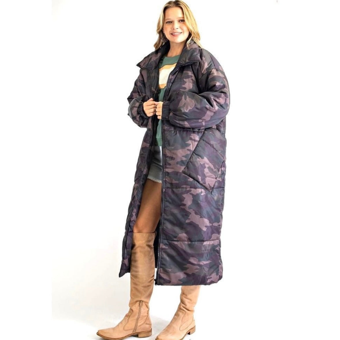 Easel Camouflage Long Puffer Coat