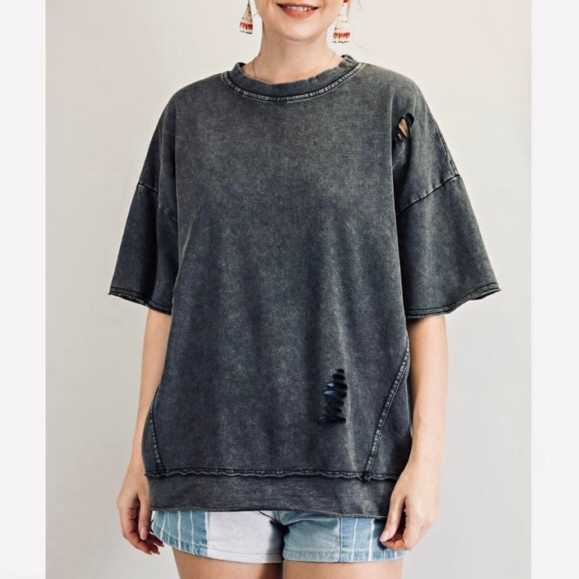 Easel Oversized Distress Tee Shirt