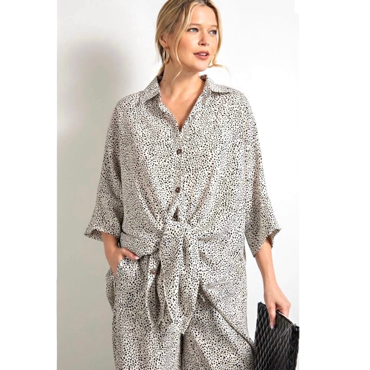 Easel Leopard Print Silky Pajama Set